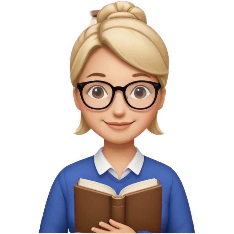 Teacher Look – tidy low bun, black-rim glasses, holding a book.












































 emoji