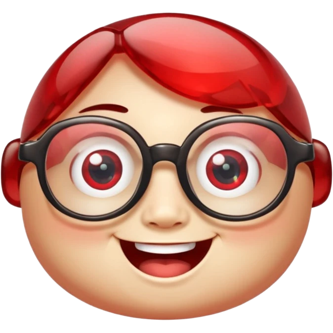 A single chubby crystal gemstone character wearing cute glasses, chunky and irregular with faceted sides, [red], big glossy eyes behind the glasses and a wide happy smile, , high detail, soft lighting, centered on a plain dark background emoji
