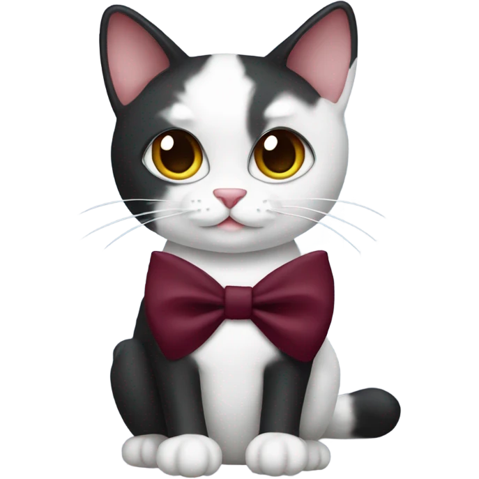 Tuxedo cat with burgundy bow emoji