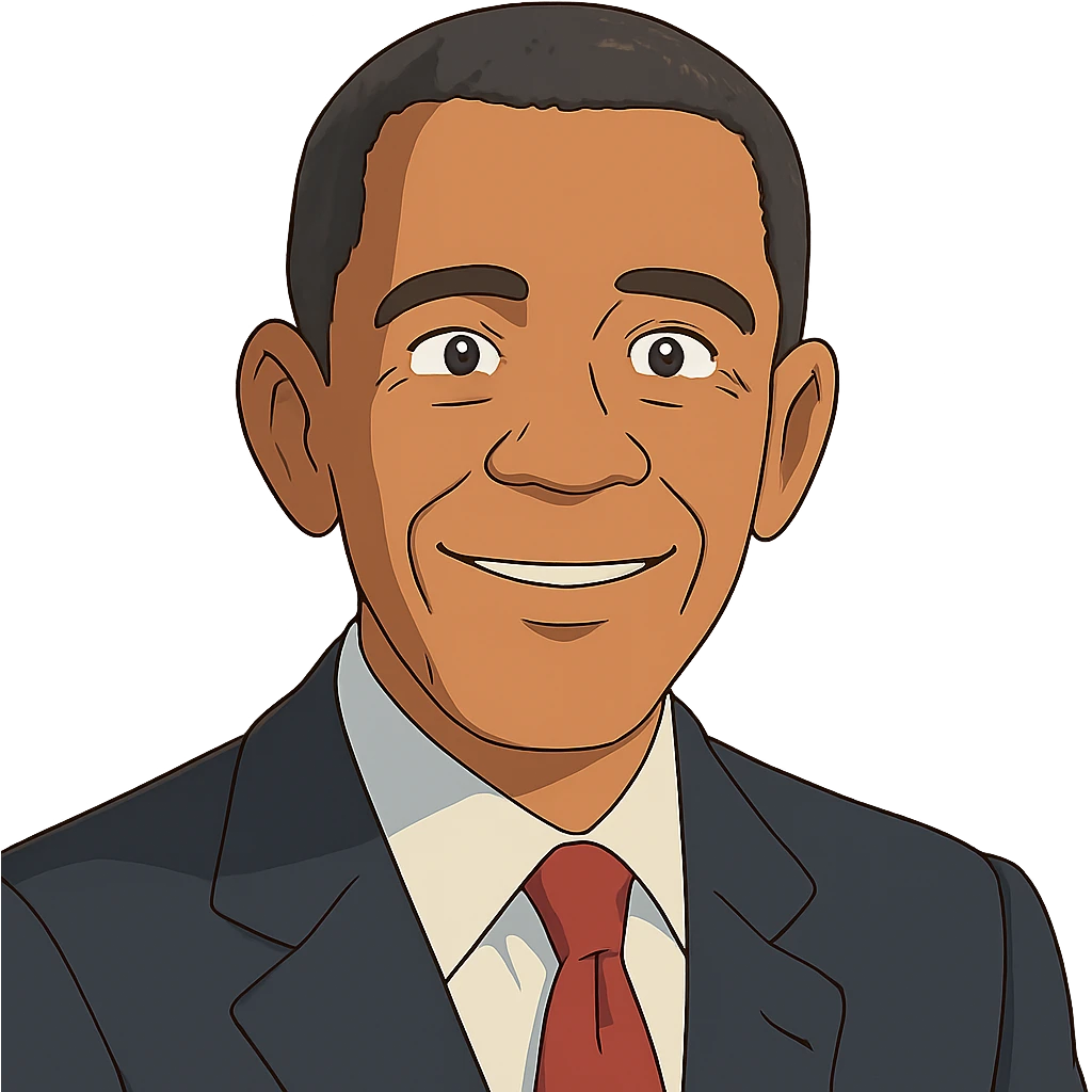 friendly expression portrait of Barack Obama in Ghibli animation style emoji