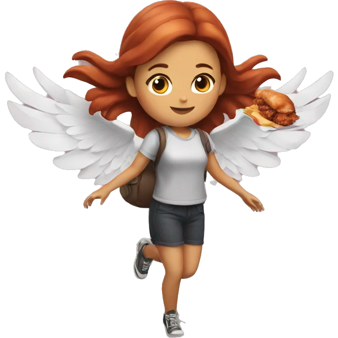 a girl flying with two bbq chicken wings on her back emoji