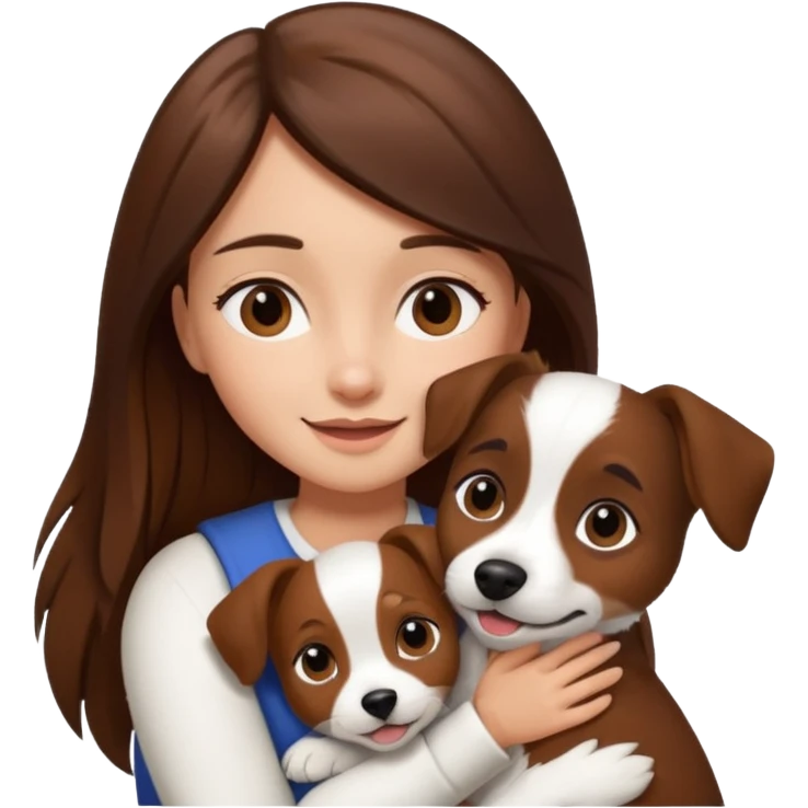 a girl and her dog, one little jack russell coloured dark brown and white. She hugs it. She has long hair.  emoji
