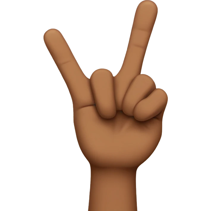 brown hand with thumb, index, and middle fingers up only emoji