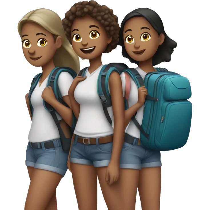 three girls with travel backpacks emoji