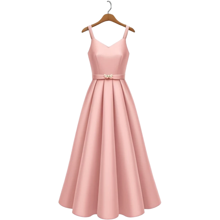 A 3D cartoon long elegant dress neatly displayed on a hanger, soft lighting, smooth fabric texture, Memoji-style rendering. emoji