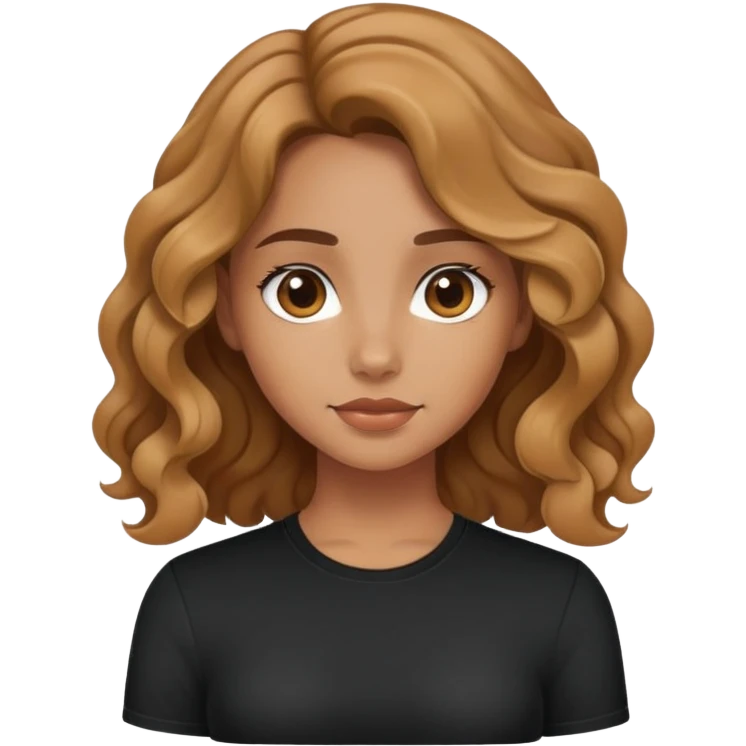 tan girl with wavy hair wearing black shirt emoji