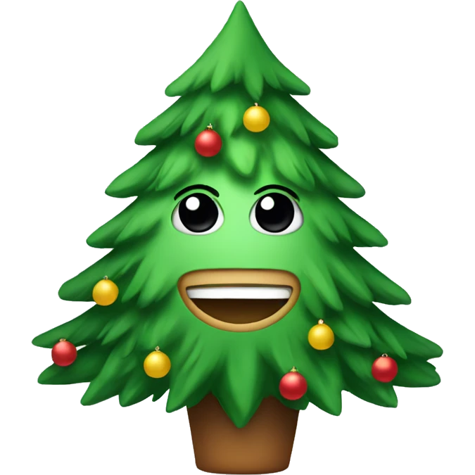 christmas tree with a face emoji