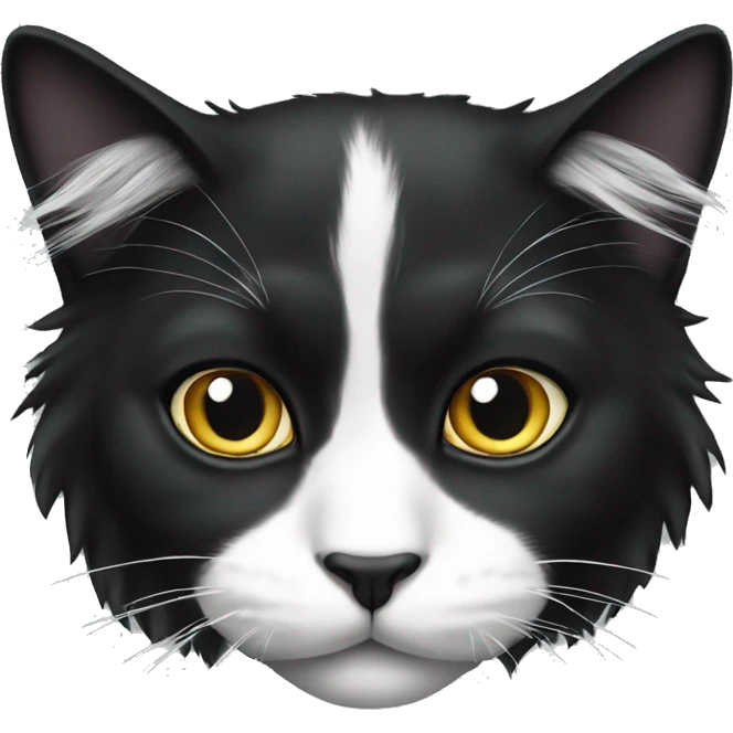 black cat long haired with muzzle half white emoji