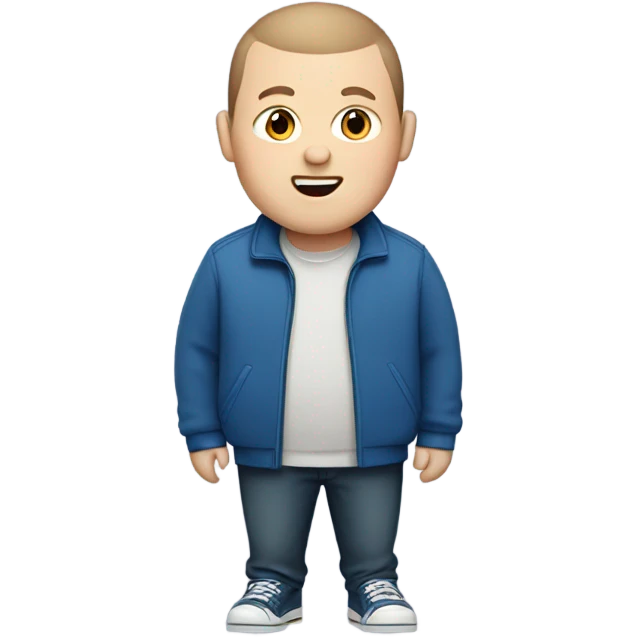 make a white kid that is fat,  he has a brown buzz cut and a blue jacket on emoji