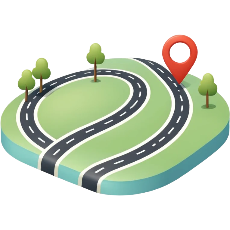 Simple flat map icon, curved road with location pin, rounded lines, minimal style, pastel colors, no background, app icon style
 emoji