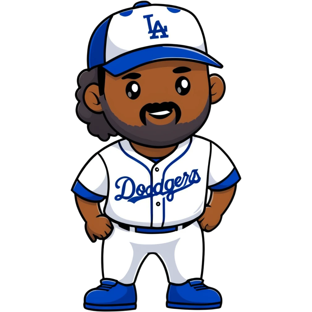 black person with beard in Dodgers baseball uniform emoji