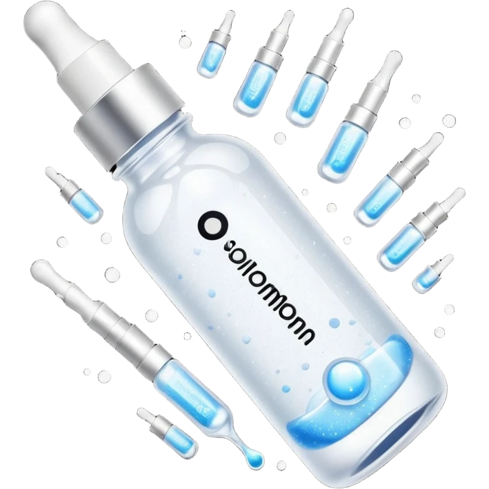 Slim clear dropper bottle with white cap and minimal black text label. Floating above a silver ripple, with icy shimmer rings pulsing outward. Surrounded by tiny frozen sparkles and wrinkle-smoothing energy beams. Looks like a precision anti-aging serum potion — sharp, cold, and potent. emoji