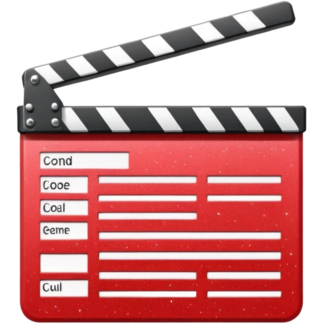 red clapperboard used in filmmaking, cute and stylish design with glitter emoji