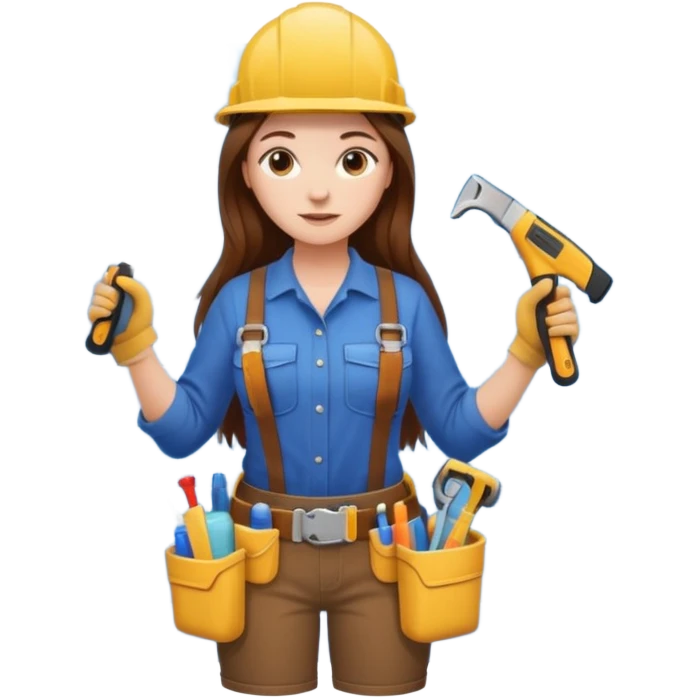 beautiful girl with long brown hair constructing new bathroom area with new shower and amenities  emoji