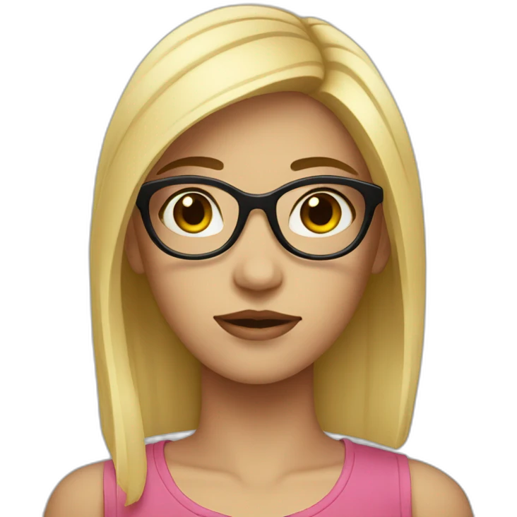A girl with black hair, specs and boring face emoji