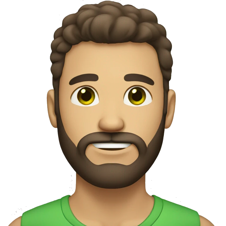 tan guy with green eyes and dark brown hair and big beard emoji