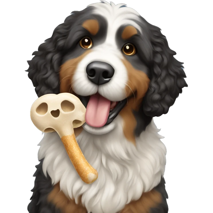 Bernedoodle carrying bone in mouth  emoji
