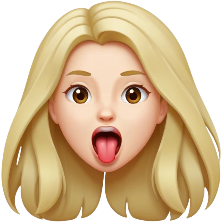 Girl with long hair with mouth open and tongue out emoji