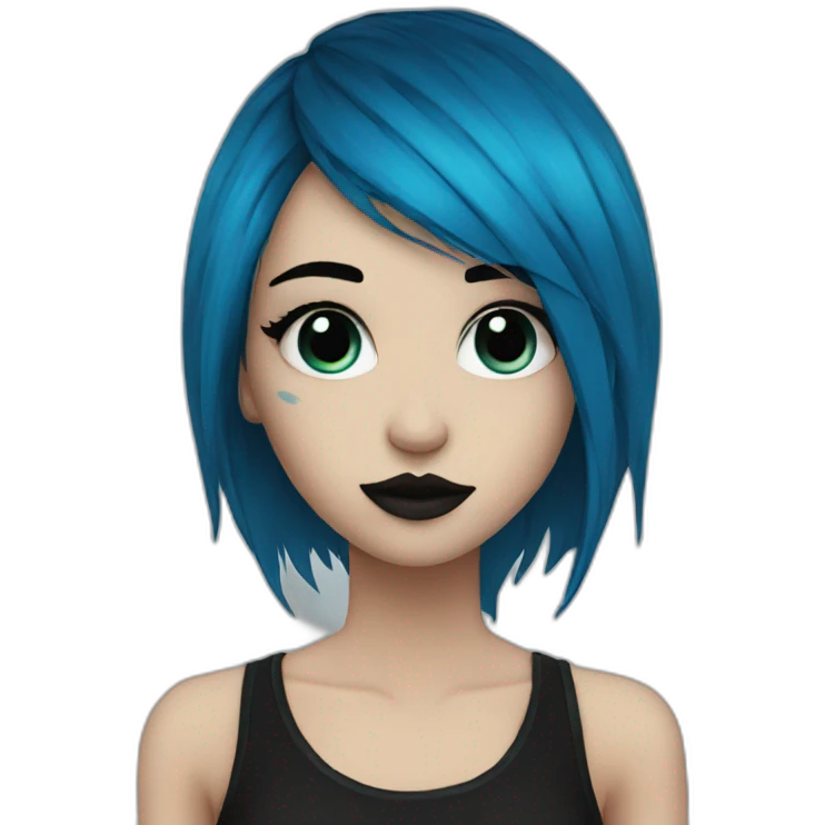 Emo girl, black makeup, long choppy blue hair side bangs emoji