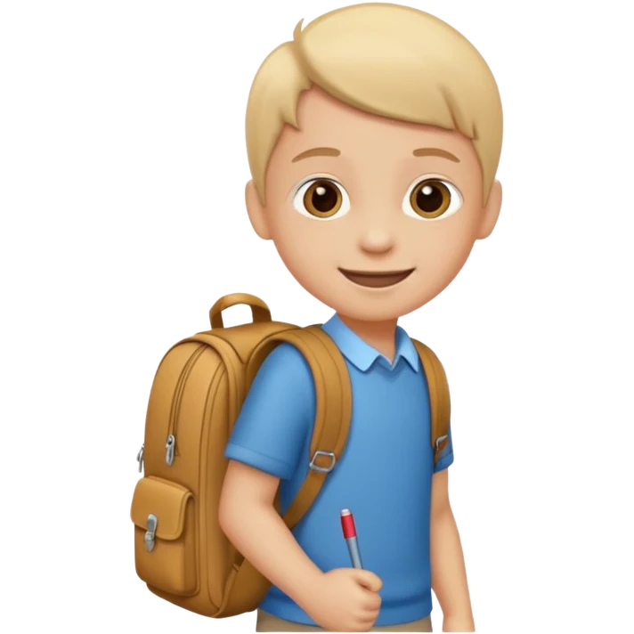 Picture → Child with school bag going to school
Label → “I go to school.” emoji
