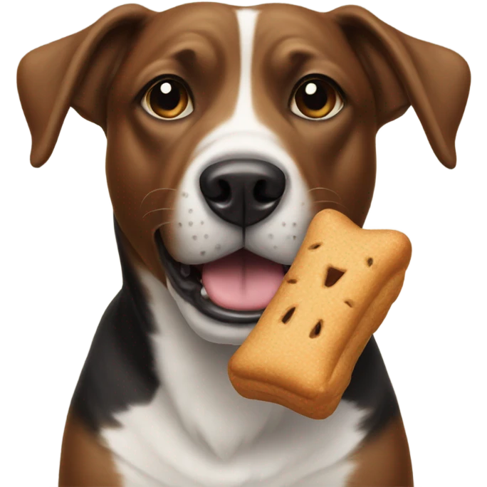 Dog wearing goodie emoji