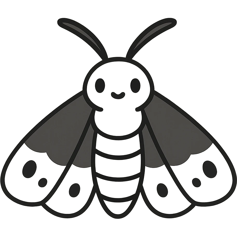 a white and black moth, stylized emoji