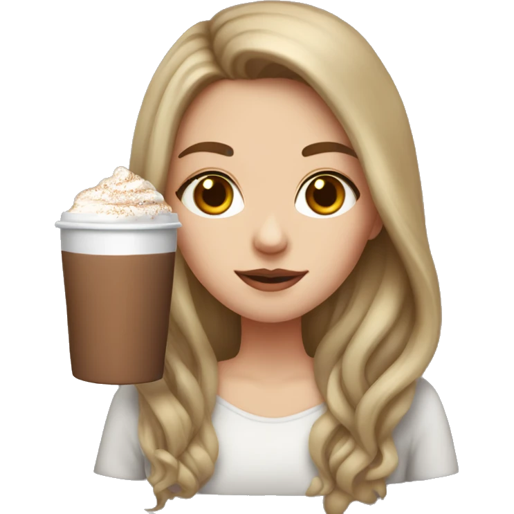white girl with brown long hair and a hot chocolate emoji