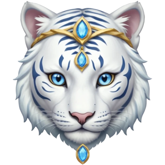 ESO Female white tiger khajiit leader of the umbral rose, blue eyes, blue 'third eye' gem, something symbolizing leadership ruling  emoji