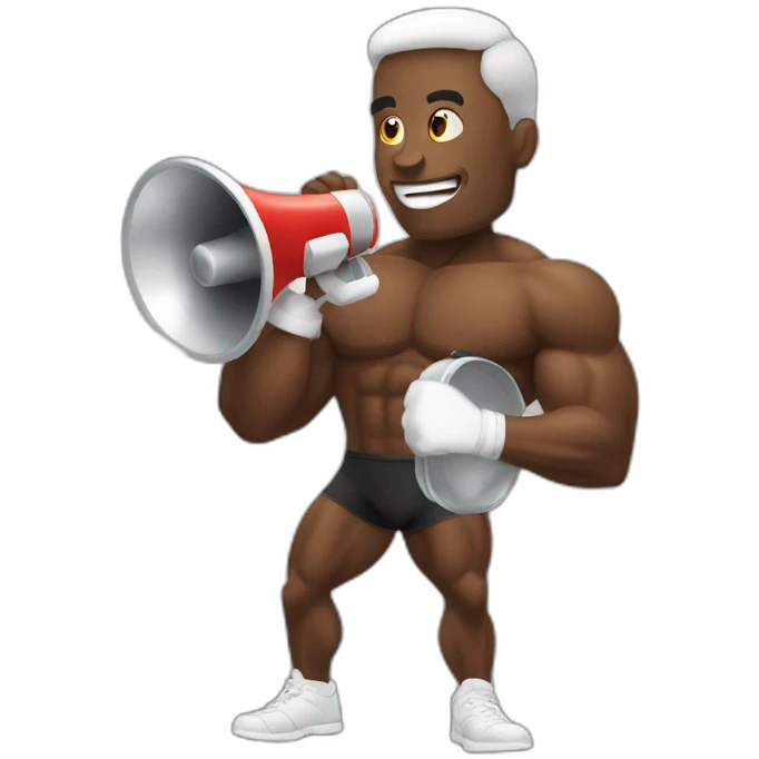 black bodybuilder with megaphone speaking emoji
