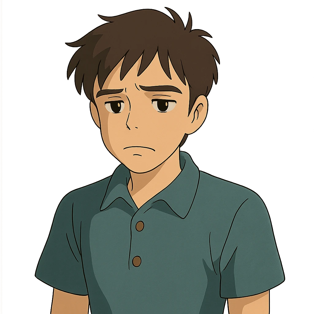 ghibli style disappointed young man emoji