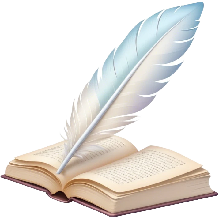 Create a delicate and poetic emoji representing poetry. The design should feature several elegantly flying pages with short poetic columns written on them. The pages should appear light and flowing, almost as if being carried by the wind. Include a white feather gently resting on the pages, symbolizing creativity and inspiration. Use soft, pastel tones like light creams to give it a dreamy, artistic feel. The design should feel ethereal and whimsical, capturing the essence of poetry. Make the background transparent. emoji