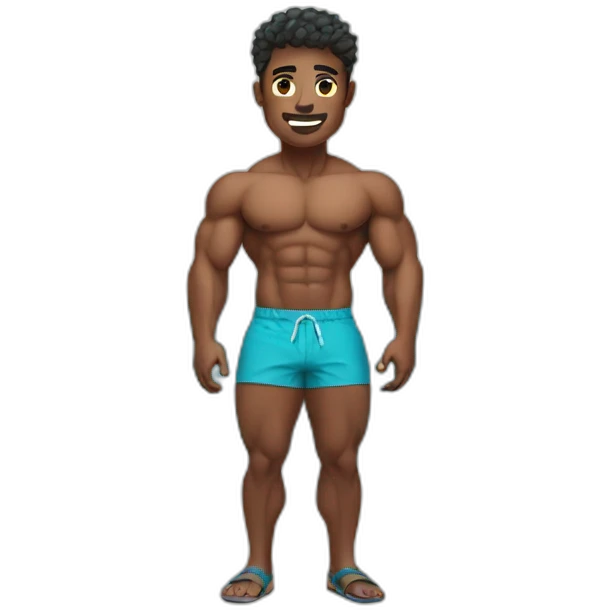  Muscle boy at beach with swim shorts emoji