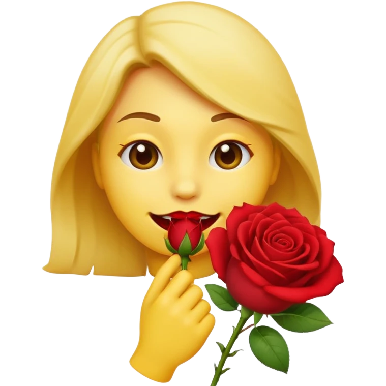 Normal emoji yellow biting a rose flower in romantic  emoji