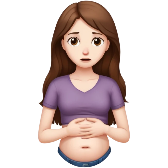 Sad women with long brown hair rubbing stomach  emoji