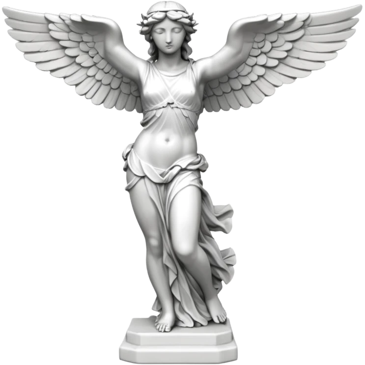 Winged Victory of Samothrace statue with plastẻ emoji