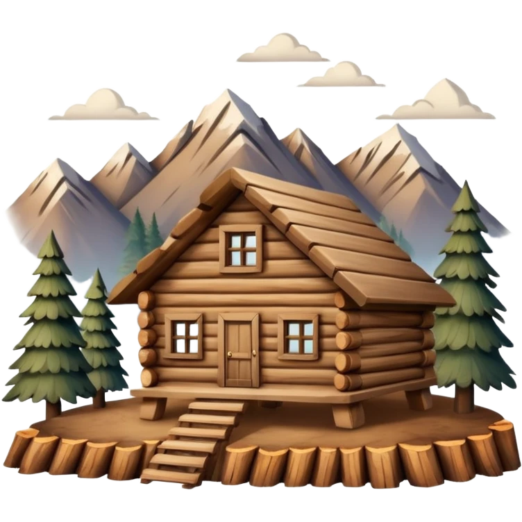  wooden house made of logs in the mountains emoji