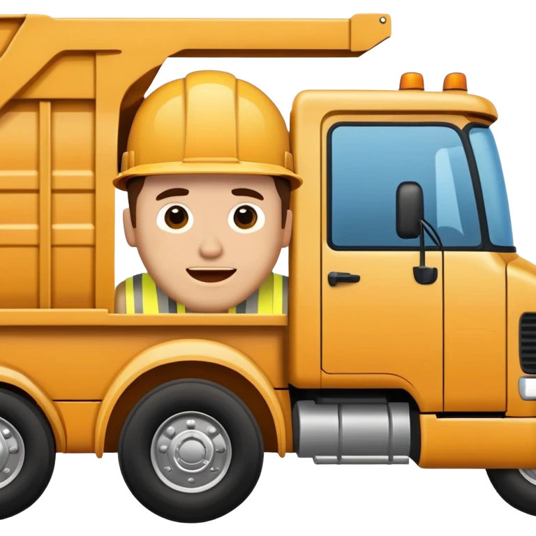 Dump truck with man’s head winking outside drivers window emoji
