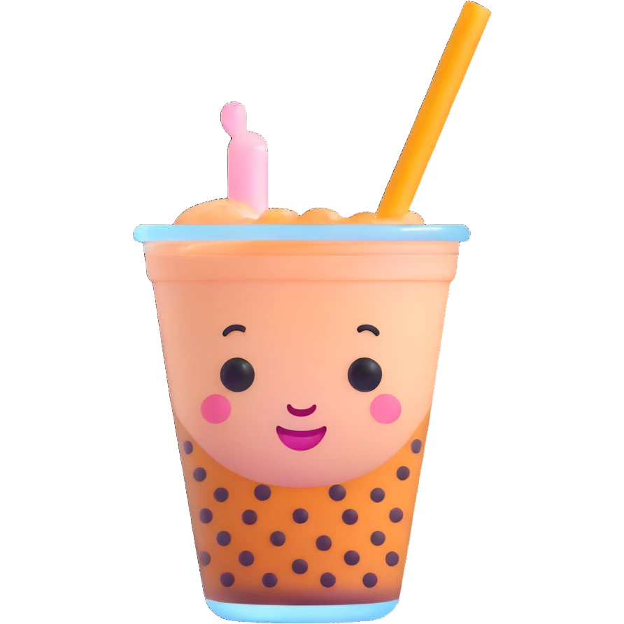 kawaii boba tea with a cute smiling face emoji