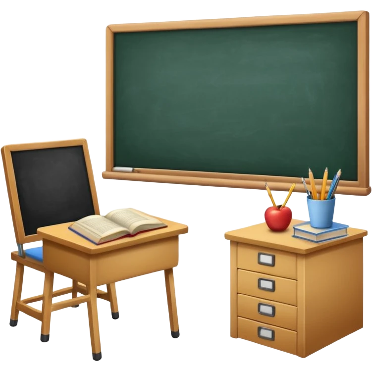 classroom with blackboard, book, pencil and other class-related elements emoji