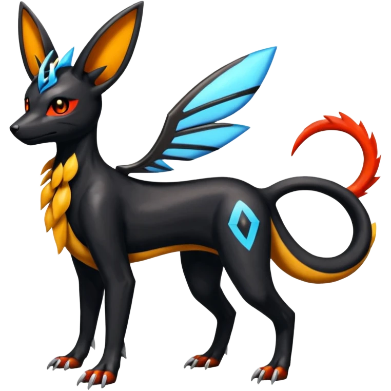 Shiny 4-legged Umbreon-Houndoom-Salandit-Beedrill-Zeraora-fusion, full body emoji