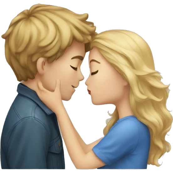 blonde haired boy and brown haired girl kissing emoji
