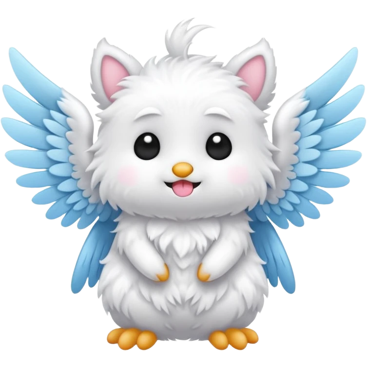 White furry cute kawaii winged cretin-creature (full body) emoji