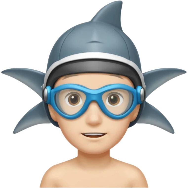 Boy with swim goggles and shark fin cap emoji