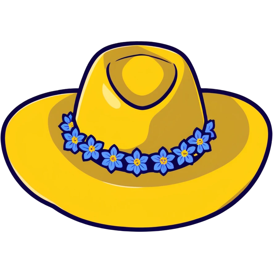 Cowgirl hat with blue and yellow wildflowers, straw cowboy hat emoji