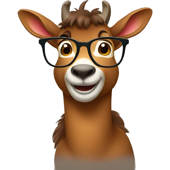 happy smart smiling brown chamois with glasses turn to left emoji