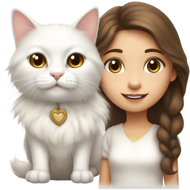 white cat with girl brown hair and white dress emoji