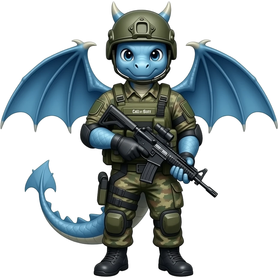 Blue dragon looking like a call of duty solider emoji