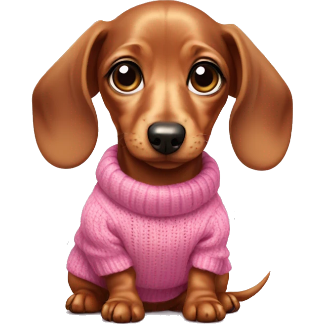 Baby dachshund with big eyes and a pink sweater emoji