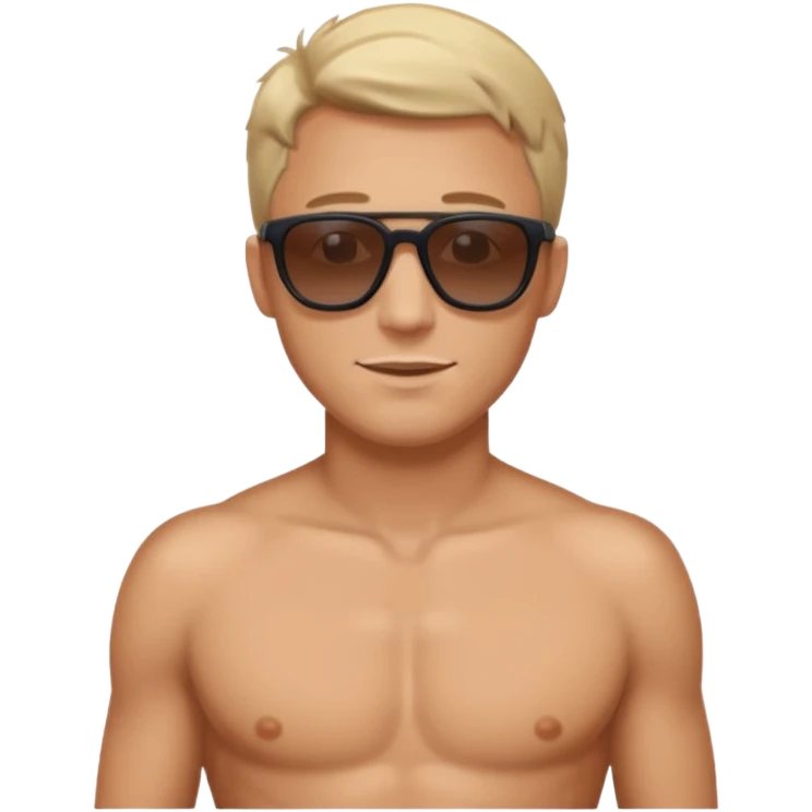 White guy with sunglasses topless and in swimwear emoji
