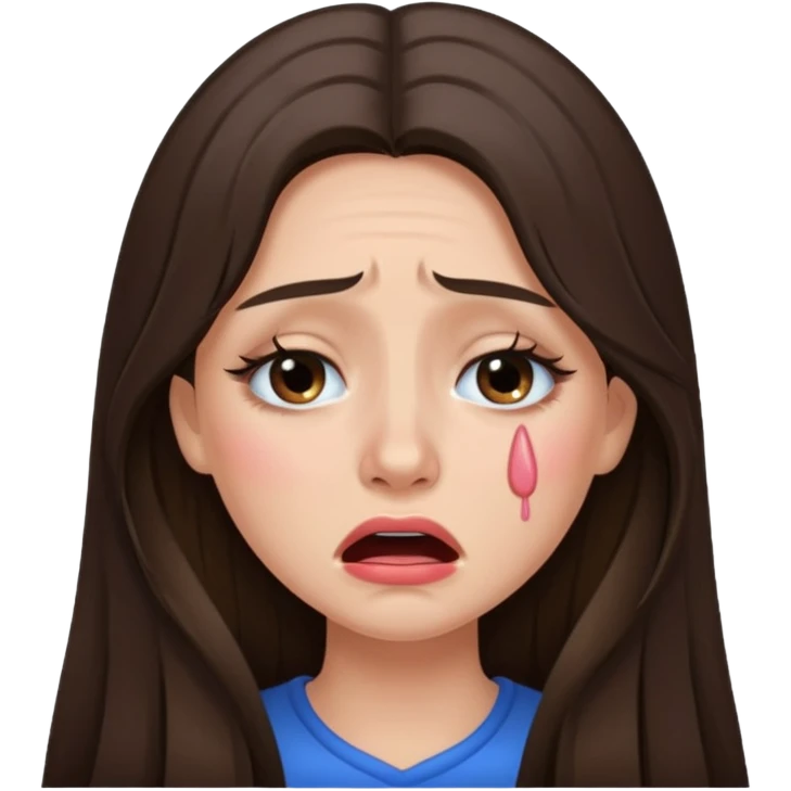 Long hair brunette girl crying with makeup on emoji